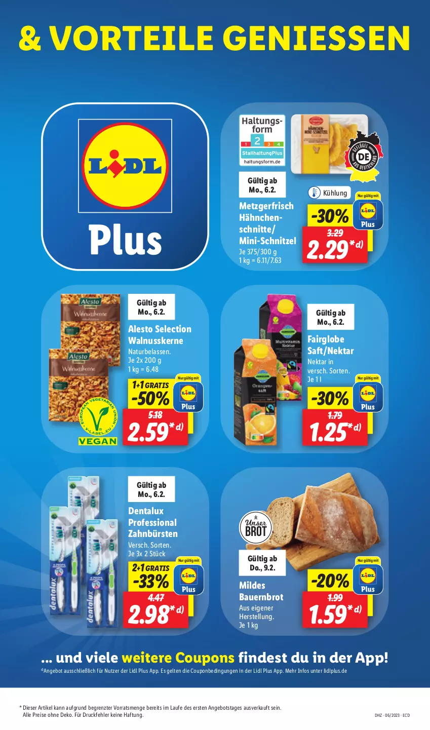 Aktueller Prospekt Lidl - Aktionsprospekt - von 06.02 bis 11.02.2023 - strona 49 - produkty: alesto, angebot, auer, Bau, Bauer, brot, bürste, bürsten, coupon, coupons, Dentalux, eis, natur, Nektar, nuss, reis, saft, schnitzel, Ti, walnuss, walnusskerne, zahnbürste, zahnbürsten, ZTE