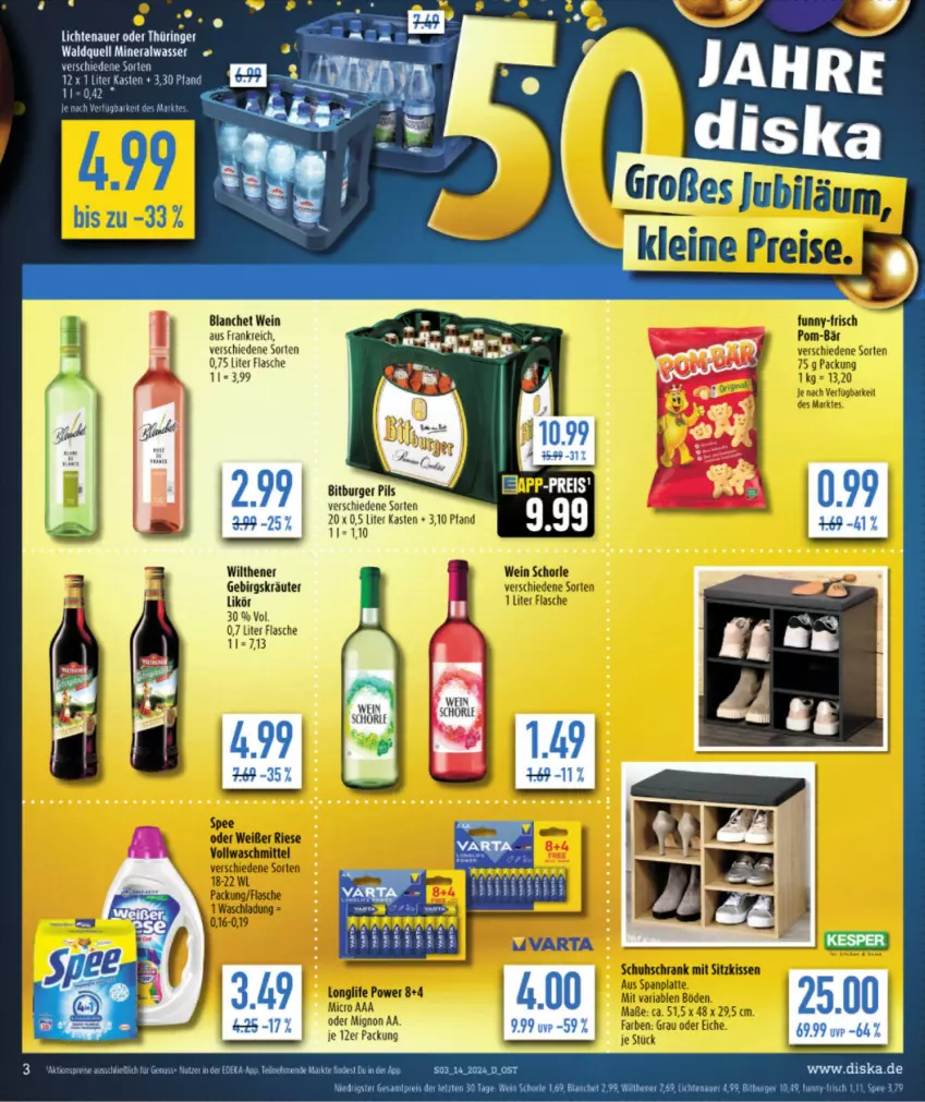 Aktueller Prospekt Diska - von 02.04 bis 06.04.2024 - strona 5 - produkty: Alwa, auer, bitburger, bitburger pils, burger, deka, eier, ente, flasche, kräuter, lichtenauer, likör, mineralwasser, pils, ring, tee, Ti, wasser, wein, wilthener