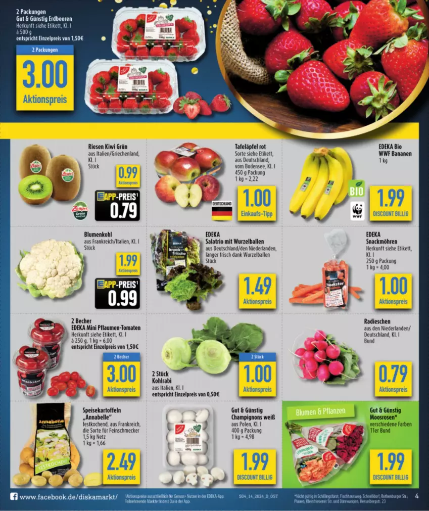 Aktueller Prospekt Diska - von 02.04 bis 06.04.2024 - strona 6 - produkty: aktionspreis, ball, banane, bananen, Becher, blume, blumen, blumenkohl, champignon, champignons, deka, discount, eis, elle, feinschmecker, kartoffel, kartoffeln, kiwi, kohlrabi, lion, möhren, nuss, pflaume, pflaumen, Pflaumen-Tomaten, radieschen, reis, salat, snack, speisekartoffeln, tafeläpfel, Ti, tomate, tomaten