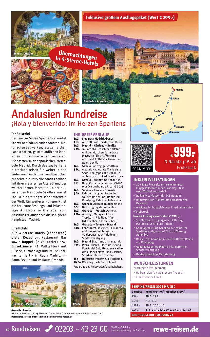 Aktueller Prospekt Rewe Reisen - Reiseprospekt - von 30.08 bis 27.09.2024 - strona 14 - produkty: asti, Bau, buch, deutschsprachige reiseleitung, dusche, eis, elle, grana, inklusivleistungen, klimatisierten reisebus, Metro, Rana, reis, reiseverlauf, rel, rezept, Ria, Stier, Tapas, Ti, tisch, uhr, wein, Yo