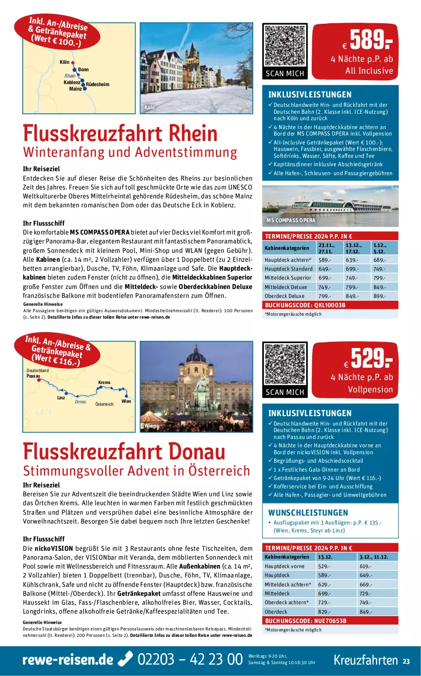 Aktueller Prospekt Rewe Reisen - Reiseprospekt - von 30.08 bis 27.09.2024 - strona 23 - produkty: alkohol, alkoholfreie getränke, asti, bett, Betten, bier, Biere, Brei, buch, cocktail, cocktails, decke, drink, drinks, dusche, eis, elle, erde, fanta, fenster, flasche, getränk, getränke, inklusivleistungen, kaffee, kaffeespezialitäten, koffer, kreuzfahrten, kühlschrank, leine, Leuchte, leuchten, mab, Persona, pool, rama, reis, rel, rwe, säfte, Schrank, sekt, Spezi, tee, Ti, tisch, uhr, wasser, wein, weine, wellnessbereich, ZTE