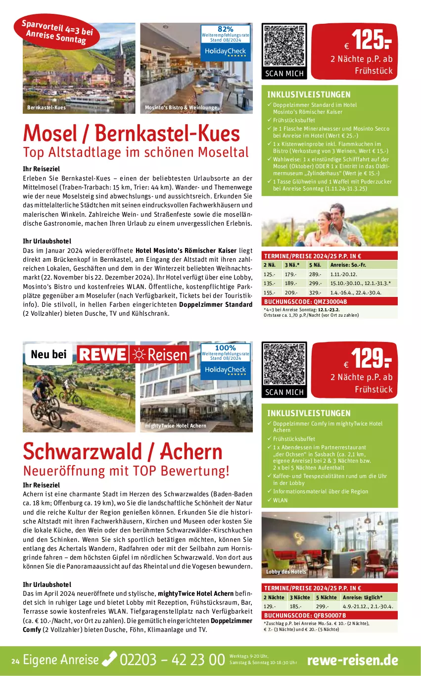 Aktueller Prospekt Rewe Reisen - Reiseprospekt - von 30.08 bis 27.09.2024 - strona 24 - produkty: Alwa, axe, Bad, buch, dusche, ecco, eis, elle, flammkuchen, flasche, Glühwein, harman, herta, inklusivleistungen, kaffee, Kaiser, kirsch, küche, kuchen, kühlschrank, lamm, mac, mineralwasser, natur, pril, rama, reis, rezept, Ria, rind, schinken, Schrank, Spezi, Sport, tasse, tee, Ti, timer, uhr, wasser, wein, weine, zucker