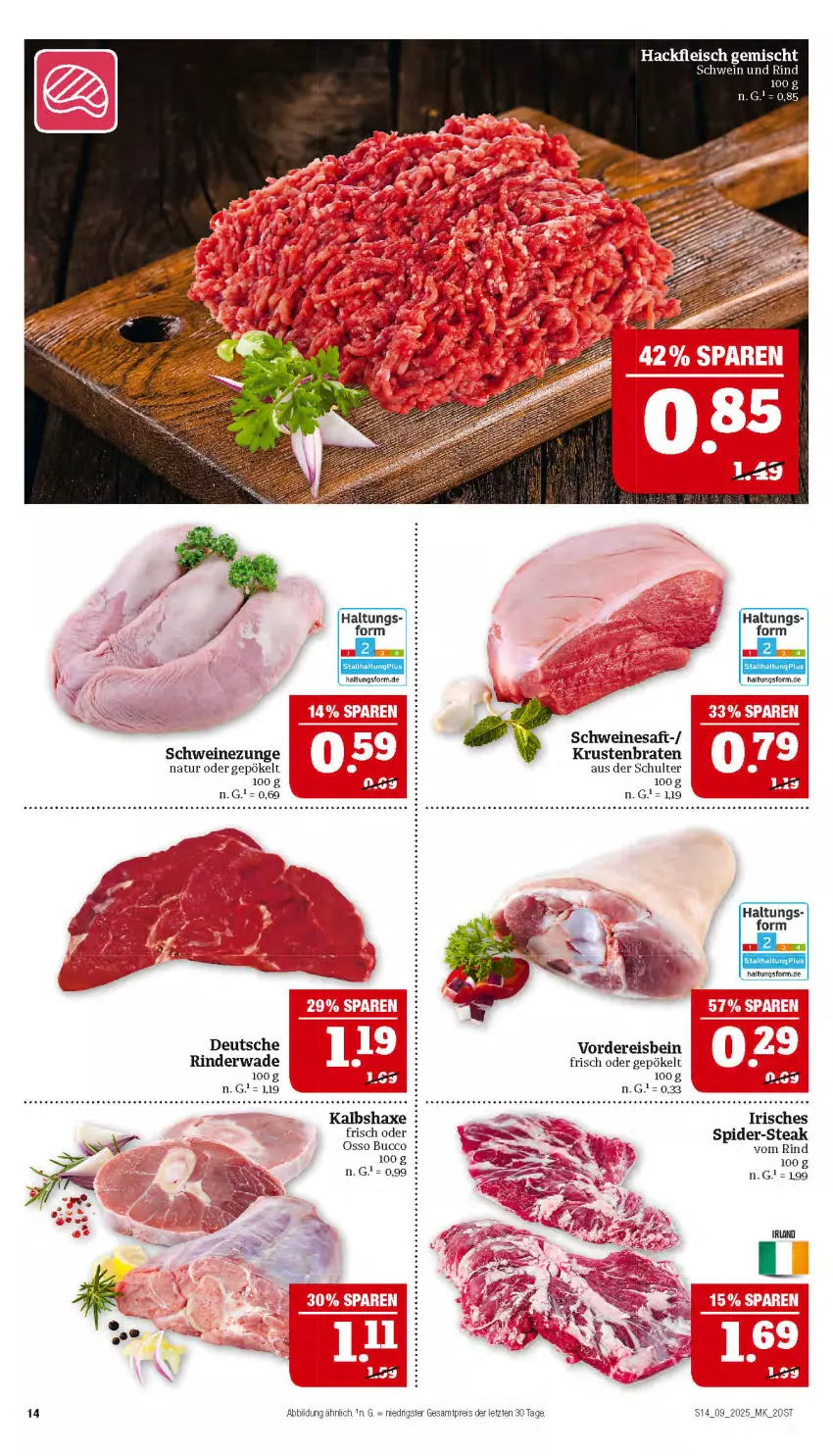 Aktueller Prospekt Marktkauf - Prospekt - von 23.02 bis 01.03.2025 - strona 14 - produkty: axe, braten, eis, fleisch, hackfleisch, hackfleisch gemischt, Haxe, Kalbshaxe, krustenbraten, natur, reis, rind, rinder, saft, schwein, schwein und rind, schweine, Schweinezunge, steak, tee, wein, weine, ZTE