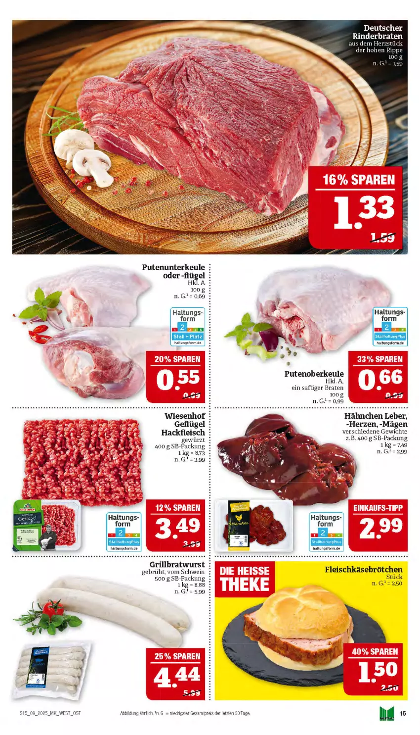 Aktueller Prospekt Marktkauf - Prospekt - von 23.02 bis 01.03.2025 - strona 15 - produkty: braten, bratwurst, brötchen, eis, fleisch, fleischkäse, Geflügel, gewürz, grill, grillbratwurst, hackfleisch, Käse, pute, Putenoberkeule, reis, rind, rinder, rinderbraten, saft, schwein, Ti, wein, wiesenhof, wurst, ZTE