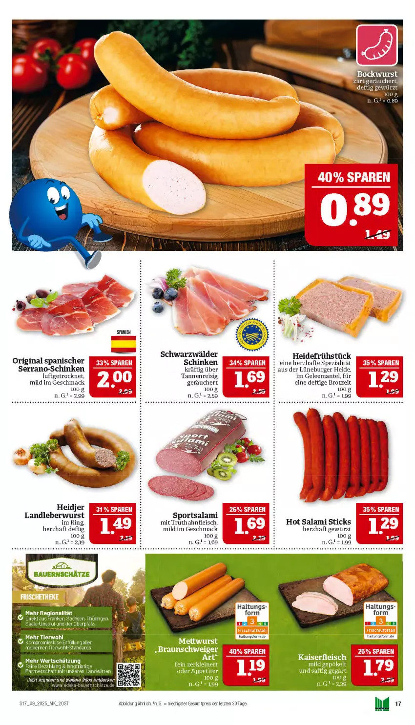 Aktueller Prospekt Marktkauf - Prospekt - von 23.02 bis 01.03.2025 - strona 17 - produkty: auer, Bau, Bauer, braun, brot, burger, eis, fleisch, gelee, gewürz, gin, heidefrühstück, Kaiser, landleberwurst, leberwurst, leine, mac, Mantel, reis, ring, saft, salami, schinken, serrano, Spezi, Sport, Ti, truthahn, wurst, ZTE