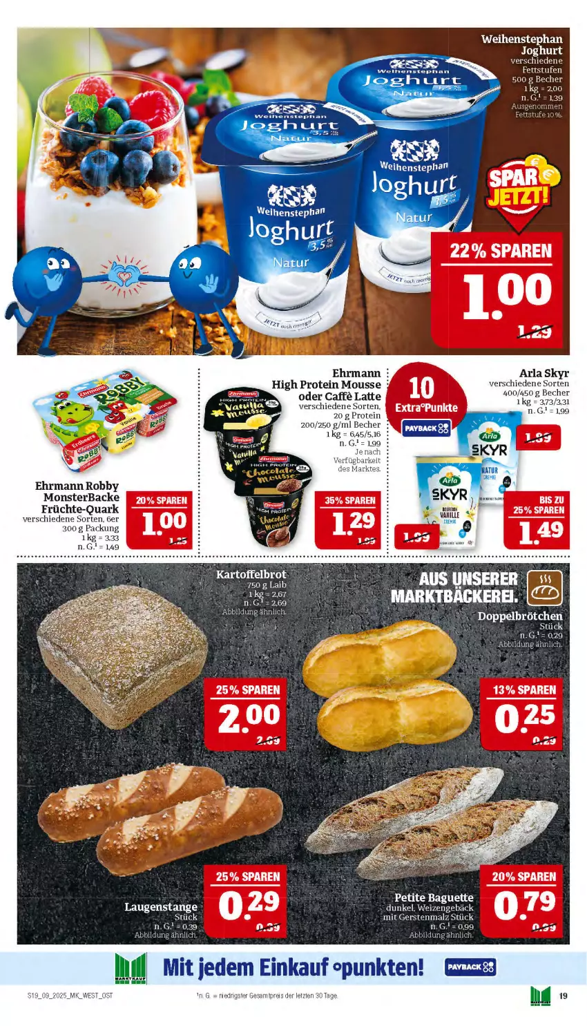 Aktueller Prospekt Marktkauf - Prospekt - von 23.02 bis 01.03.2025 - strona 19 - produkty: arla, arla skyr, baguette, Becher, brötchen, caffe, ehrmann, eis, früchte, joghur, joghurt, latte, monster, mousse, quark, reis, robby, Skyr, Ti, vanille, weihenstephan, ZTE