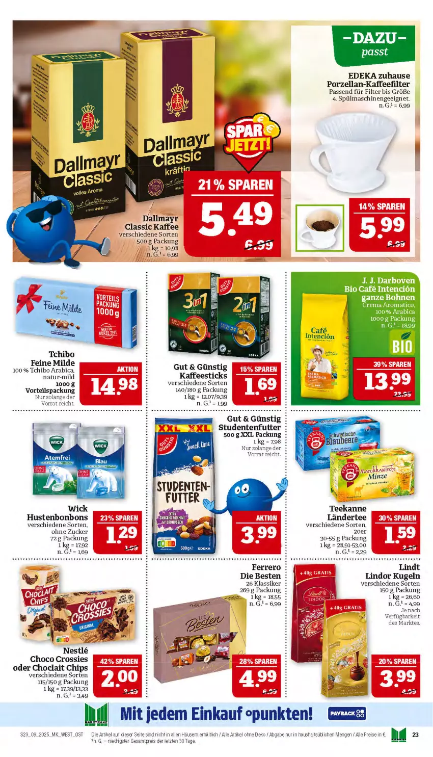 Aktueller Prospekt Marktkauf - Prospekt - von 23.02 bis 01.03.2025 - strona 23 - produkty: bio, bohne, bohnen, bonbons, chips, choclait chips, choco crossies, crossies, darbo, darboven, deka, eis, ente, Hustenbonbons, kaffee, Kugel, Ländertee, lindor, lindt, natur, reis, spülmaschinen, studentenfutter, Tchibo, tee, teekanne, Ti, ZTE, zucker