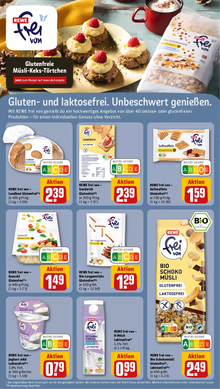 Aktueller Prospekt Rewe - Prospekte - von 13.11 bis 18.11.2023 - strona 13 - produkty: angebot, Becher, bio, brot, elle, gnocchi, joghur, joghurt, joghurt mild, keks, milch, müsli, nuss, rezept, rezepte, sandwich, schoko, schokomüsli, Ti, Törtchen, waffeln