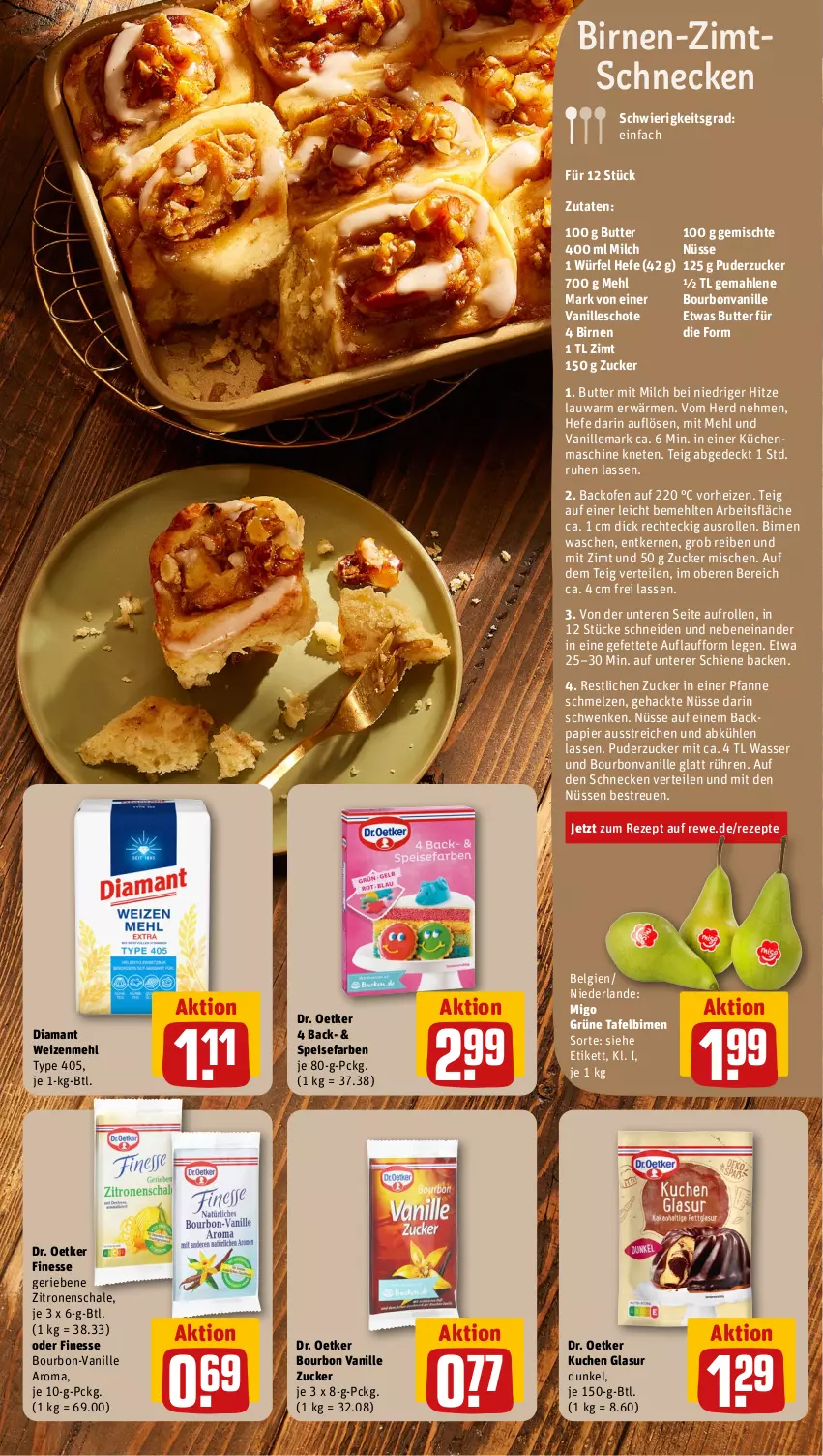 Aktueller Prospekt Rewe - Prospekte - von 13.11 bis 18.11.2023 - strona 5 - produkty: backofen, Birnen, bourbon, bourbon vanille, bourbonvanille, butter, Dr. Oetker, eis, finesse, Hefe, küche, Küchen, kuchen, Kuchen Glasur, küchenmaschine, LG, mehl, milch, Ofen, papier, pfanne, rezept, rezepte, Schal, Schale, tafelbirnen, Ti, type 405, vanille, Vanille Zucker, wasser, weizenmehl, würfel, zitrone, zitronen, zucker