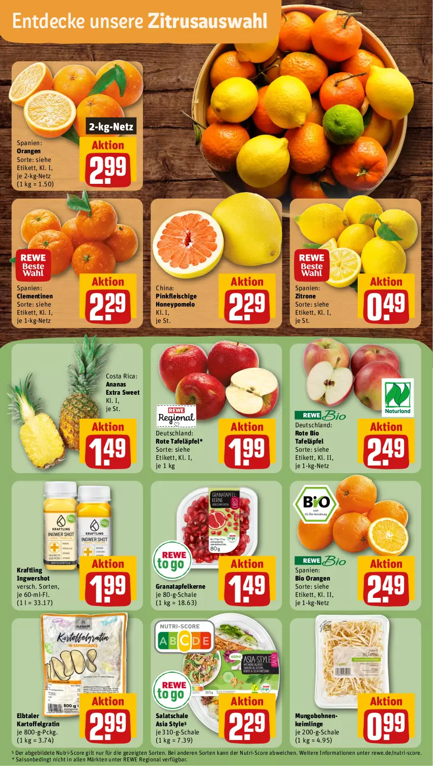 Aktueller Prospekt Rewe - Prospekte - von 13.11 bis 18.11.2023 - strona 6 - produkty: ananas, apfel, bio, bohne, bohnen, clementinen, decke, eis, fleisch, grana, granatapfel, granatapfelkerne, ingwer, kartoffel, kraft, LG, orange, orangen, Pomelo, Rana, rote tafeläpfel, salat, Schal, Schale, tafeläpfel, Ti, zitrone