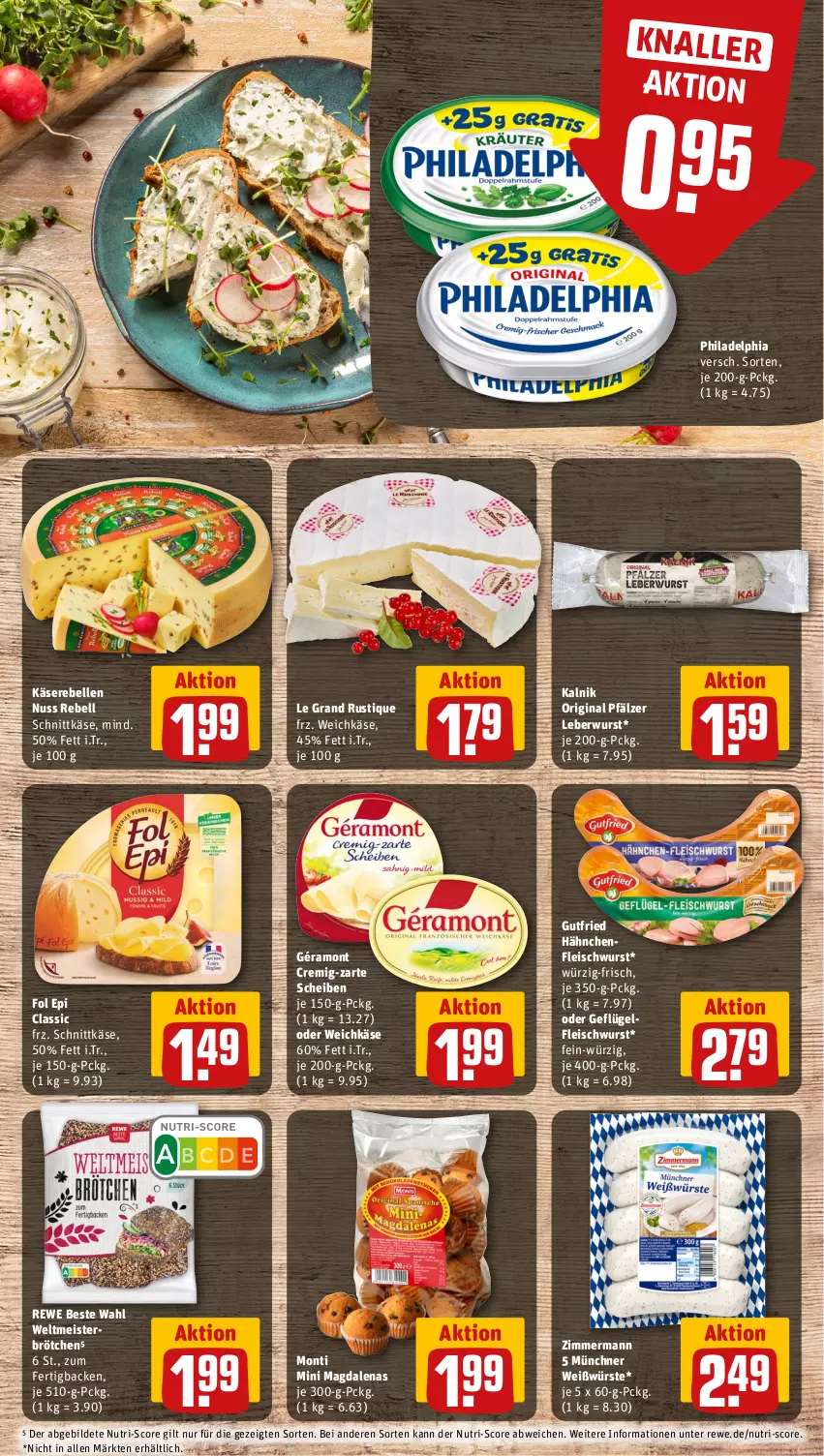 Aktueller Prospekt Rewe - Prospekte - von 13.11 bis 18.11.2023 - strona 9 - produkty: brötchen, eis, elle, fleisch, fleischwurst, fol epi, Geflügel, géramont, gin, gutfried, Hähnchenfleisch, Käse, Käserebellen, leberwurst, Meister, nuss, philadelphia, rebell, rewe beste wahl, schnittkäse, Ti, weichkäse, wurst