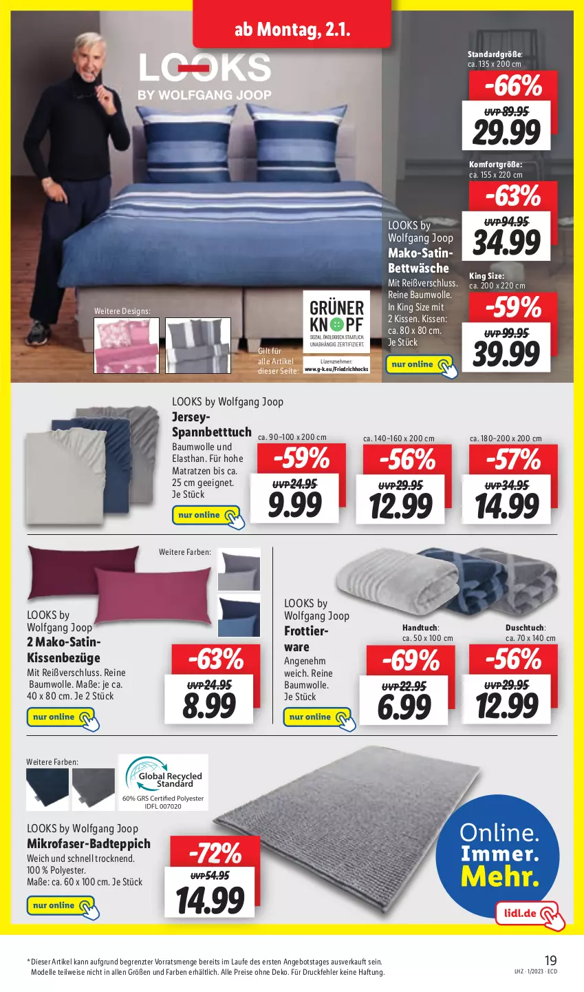 Aktueller Prospekt Lidl - Aktionsprospekt - von 02.01 bis 07.01.2023 - strona 21 - produkty: angebot, Bad, badteppich, Bau, baumwolle, bett, Betttuch, bettwäsche, dell, duschtuch, eis, elle, handtuch, kissen, matratze, matratzen, mikrofaser, Mode, reine baumwolle, reis, spannbetttuch, teppich, Ti, tuc, wolle, ZTE