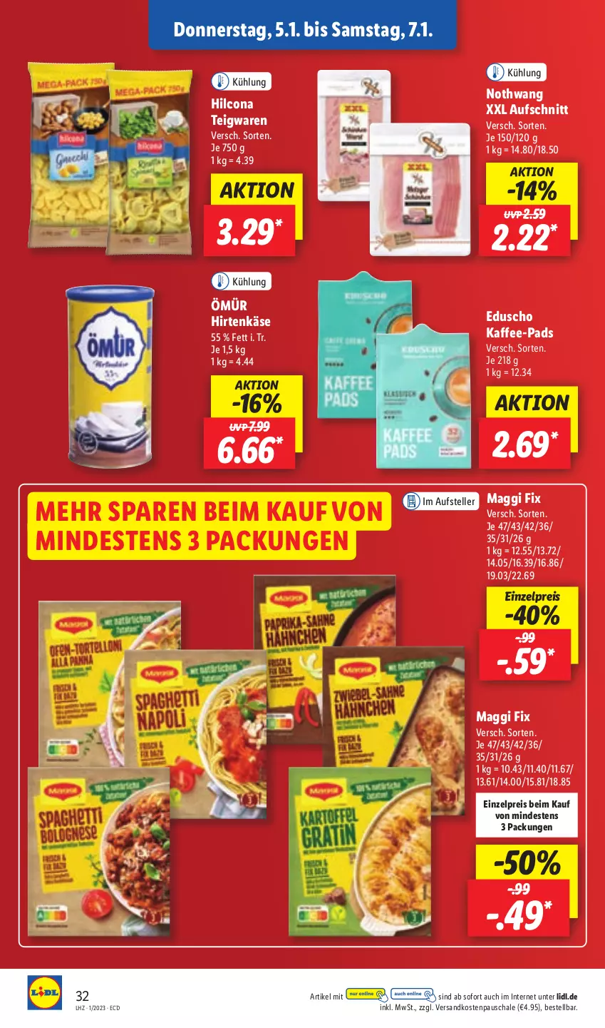 Aktueller Prospekt Lidl - Aktionsprospekt - von 02.01 bis 07.01.2023 - strona 34 - produkty: aufschnitt, eduscho, eis, elle, hilcona, hirtenkäse, kaffee, kaffee-pads, Käse, maggi, maggi fix, ndk, reis, Schal, Schale, teigwaren, teller, Ti