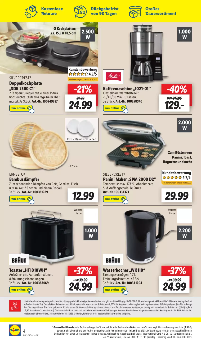 Aktueller Prospekt Lidl - Aktionsprospekt - von 02.01 bis 07.01.2023 - strona 46 - produkty: angebot, angebote, auer, baguette, bambus, Bau, decke, Deckel, eis, elle, erde, ernesto, fisch, HP, kaffee, kaffeemaschine, Kocher, Kochplatten, latte, Leuchte, ndk, reis, rel, Schal, Schale, silvercrest, tasse, telefon, thermostat, Ti, toast, toaster, tücher, uhr, wasser, wasserkocher