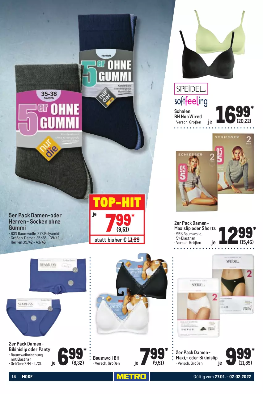 Aktueller Prospekt Metro - NonFood - von 27.01 bis 02.02.2022 - strona 14 - produkty: Bau, baumwolle, baumwollmischung, bikini, Mode, panty, Schal, Schale, shorts, slip, socken, Ti, top-hit, wolle