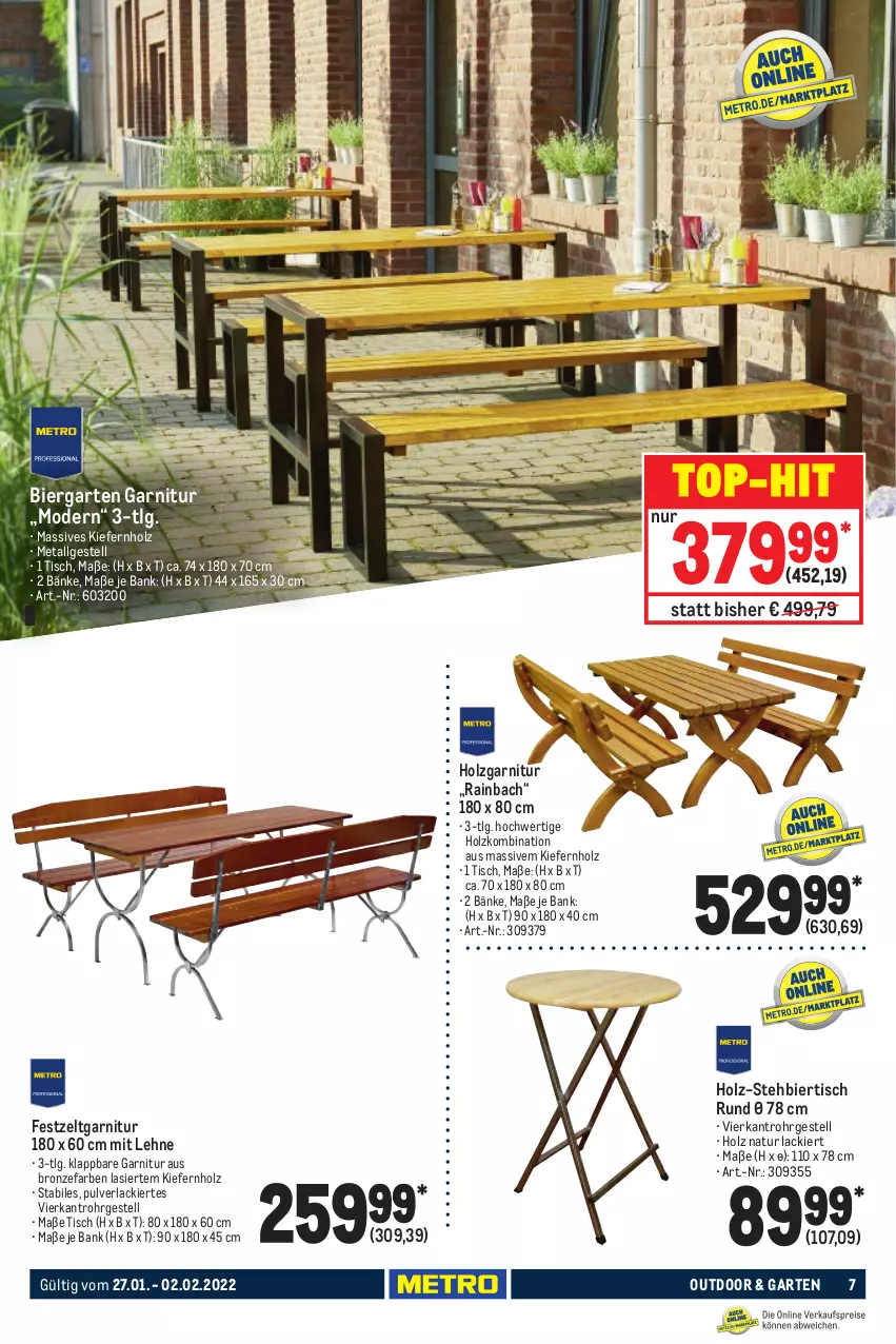 Aktueller Prospekt Metro - NonFood - von 27.01 bis 02.02.2022 - strona 7 - produkty: Bank, bier, garnitur, Garten, Holz, lack, LG, Mode, natur, Ti, tisch, top-hit, Zelt