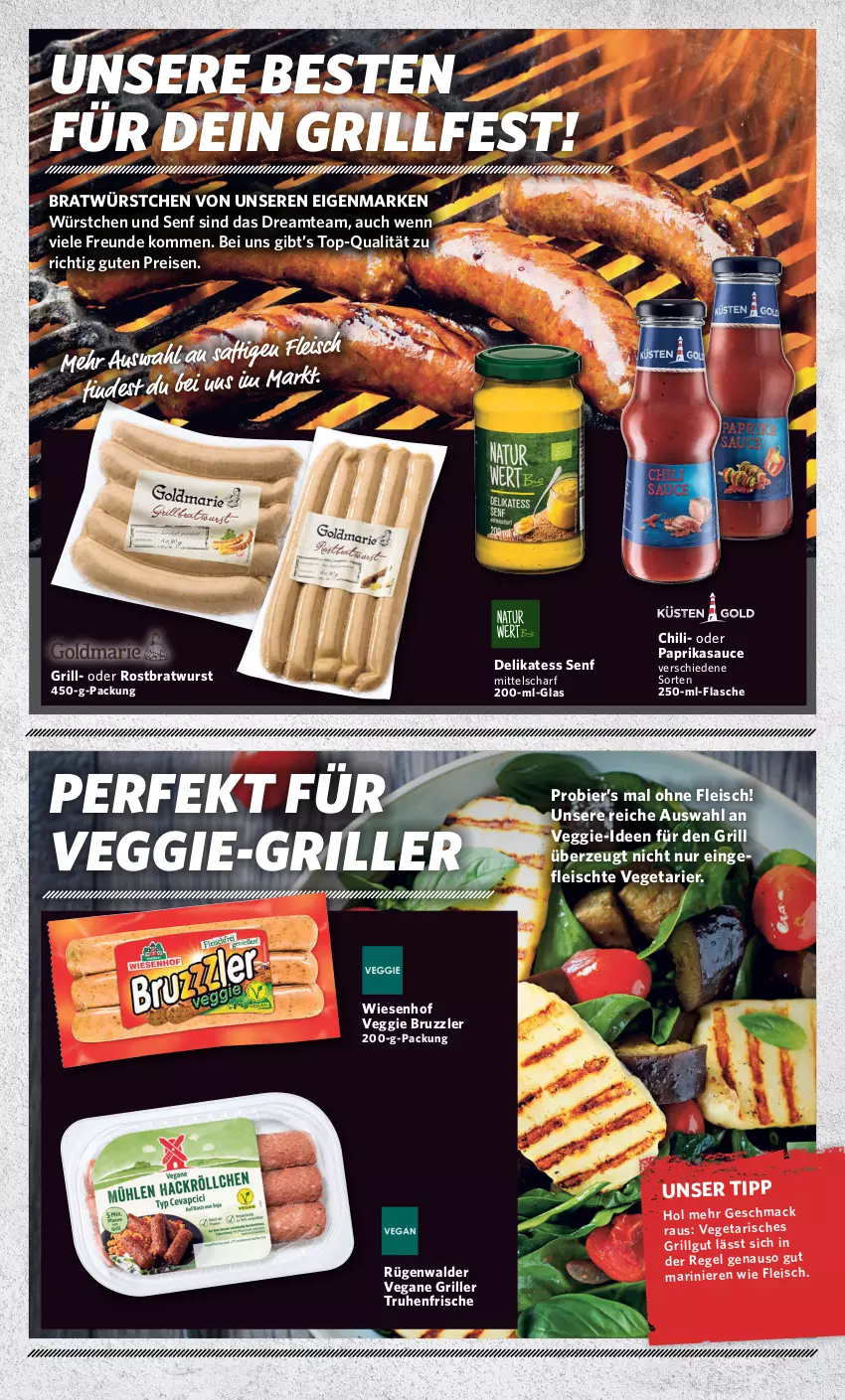 Aktueller Prospekt Combi - Prospekte - von 15.05 bis 20.05.2023 - strona 4 - produkty: bier, bratwurst, chili, delikatess senf, eis, flasche, fleisch, grill, paprika, reis, rostbratwurst, rügenwalder, saft, sauce, senf, Ti, Vegeta, veggie, wiesenhof, wurst, würstchen