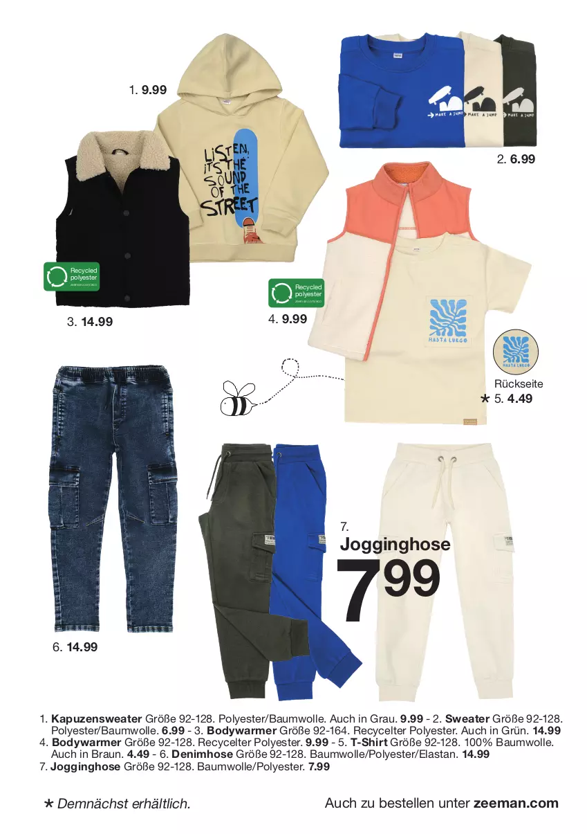 Aktueller Prospekt Zeeman - Prospekte - von 24.08 bis 30.08.2024 - strona 10 - produkty: Bau, baumwolle, body, braun, Denimhose, elle, gin, hose, Jogginghose, shirt, Sweater, T-Shirt, wolle