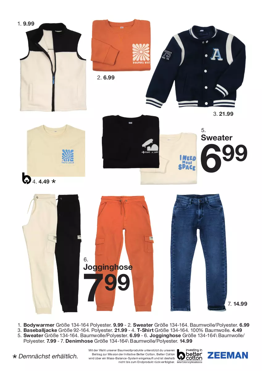 Aktueller Prospekt Zeeman - Prospekte - von 24.08 bis 30.08.2024 - strona 21 - produkty: ball, Bau, baumwolle, bett, body, Denimhose, gin, hose, Jacke, Jogginghose, LG, shirt, Sweater, T-Shirt, Ti, wolle