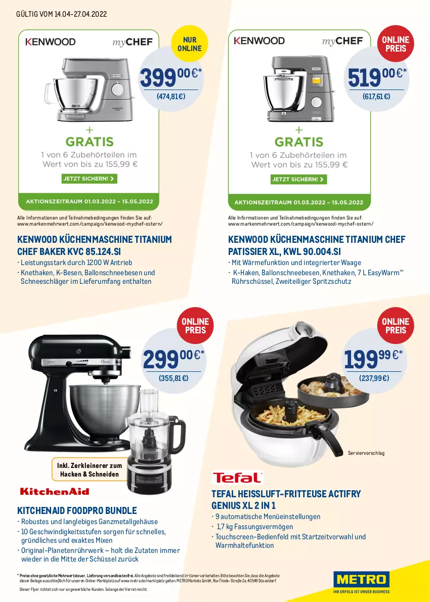 Aktueller Prospekt Metro - ONLINE-MARKTPLATZ - von 14.04 bis 27.04.2022 - strona 3 - produkty: angebot, angebote, auto, ball, eis, elle, fritteuse, gin, ilag, KitchenAid, küche, Küchen, küchenmaschine, leine, LG, Metro, ndk, reis, Ria, Rührschüssel, rum, rwe, Schneebesen, schüssel, Spritzschutz, tefal, Ti, tisch, touchscreen, versandkostenfrei, Waage, Zerkleinerer