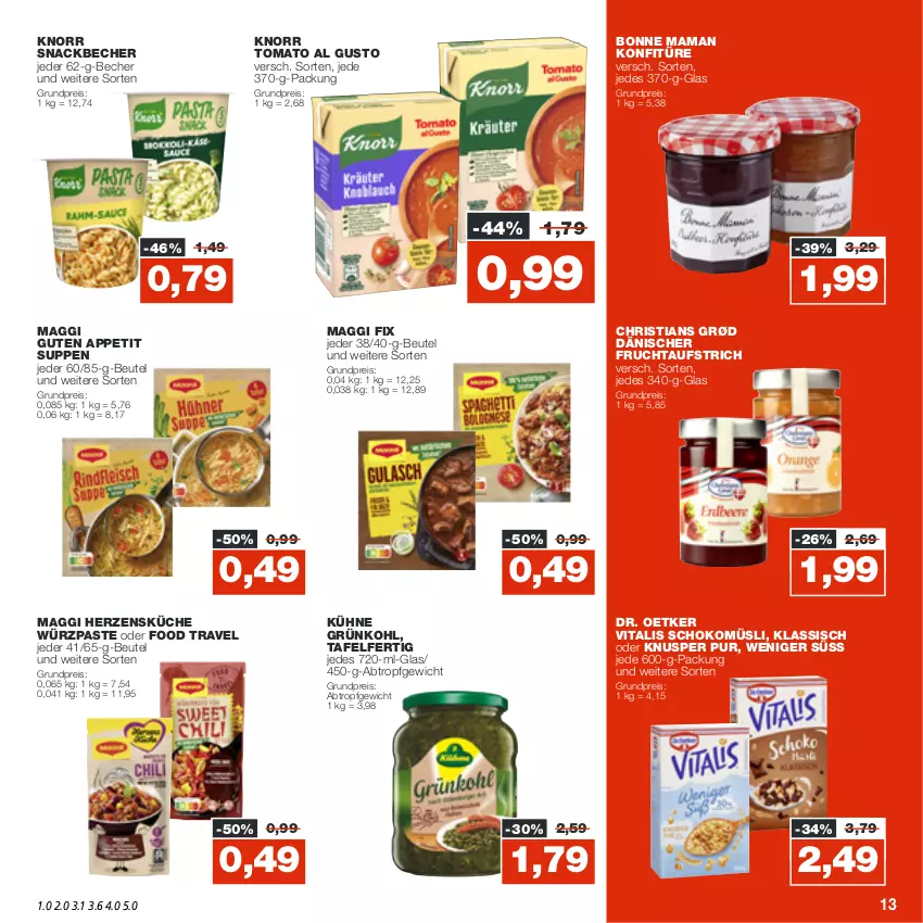 Aktueller Prospekt Real - von 24.10 bis 29.10.2022 - strona 13 - produkty: aufstrich, Becher, beutel, bonne maman, Dr. Oetker, eis, frucht, fruchtaufstrich, knorr, konfitüre, küche, Kühne, maggi, maggi fix, mam, müsli, reis, schoko, schokomüsli, snack, suppe, suppen, Ti, tomato al gusto, vita, vitalis