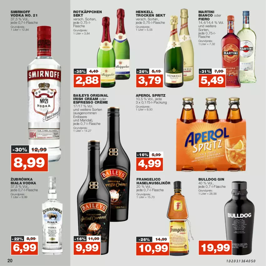 Aktueller Prospekt Real - von 24.10 bis 29.10.2022 - strona 20 - produkty: aperol, baileys, beere, Bulldog, eis, erdbeere, espresso, flasche, frangelico, gin, haselnuss, henkel, henkell, Henkell Trocken, irish cream, likör, mandel, martini, nuss, oder espresso, reis, rotkäppchen, sekt, smirnoff, Ti, vodka