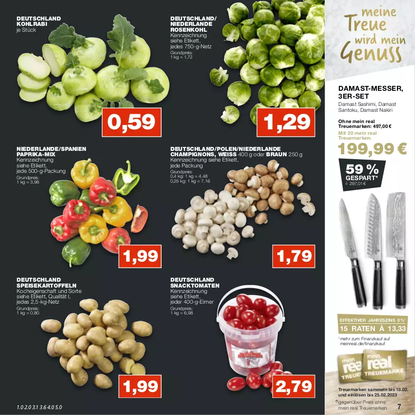 Aktueller Prospekt Real - von 24.10 bis 29.10.2022 - strona 7 - produkty: braun, champignon, champignons, eimer, eis, kartoffel, kartoffeln, kiri, kohlrabi, messer, paprika, reis, rosen, Rosenkohl, snack, speisekartoffeln, Ti, tomate, tomaten