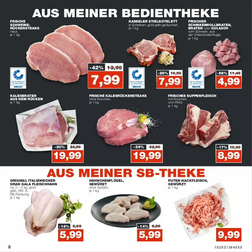 Aktueller Prospekt Real - von 24.10 bis 29.10.2022 - strona 8 - produkty: braten, eis, fleisch, gewürz, gin, gulasch, hackfleisch, hähnchenflügel, kasseler, kotelett, Kugel, natur, pute, rind, rollbraten, Rückensteak, rückensteaks, Schal, Schale, schinken, schwein, schweine, schweinerücken, steak, steaks, suppe, suppen, suppenfleisch, Ti, wein, weine