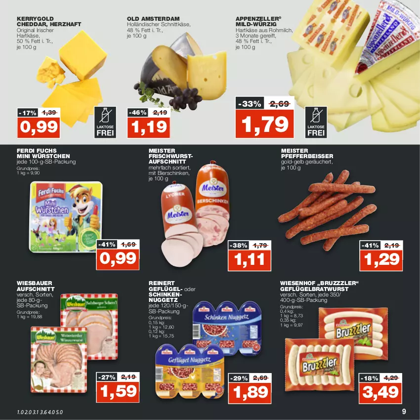 Aktueller Prospekt Real - von 24.10 bis 29.10.2022 - strona 9 - produkty: appenzeller, auer, aufschnitt, Bau, Bauer, bier, bierschinken, bratwurst, bruzzzler, cheddar, eis, elle, ferdi fuchs, Geflügel, gin, hartkäse, holländischer schnittkäse, Käse, kerrygold, Meister, milch, Old Amsterdam, pfeffer, reinert, reis, schinken, schnittkäse, Ti, wiesbauer, wiesenhof, wurst, würstchen