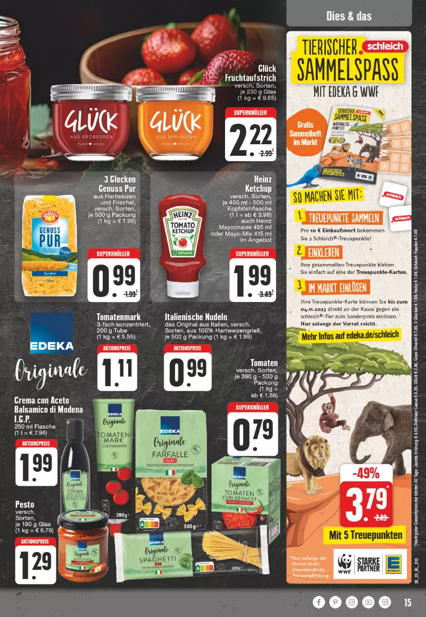 Aktueller Prospekt Edeka - Angebote der Woche - von 28.08 bis 02.09.2023 - strona 15 - produkty: aktionspreis, angebot, balsam, balsamico, beko, Cap, dallmayr, dallmayr capsa, deka, eis, flasche, gin, hartweizen, heinz, HP, jacobs, jacobs krönung, mayonnaise, Mode, nudel, nudeln, nuss, olive, oliven, olivenöl, pesto, reis, Schleich, Ti, tomate, tomaten, tomatenmark, Yo, ZTE