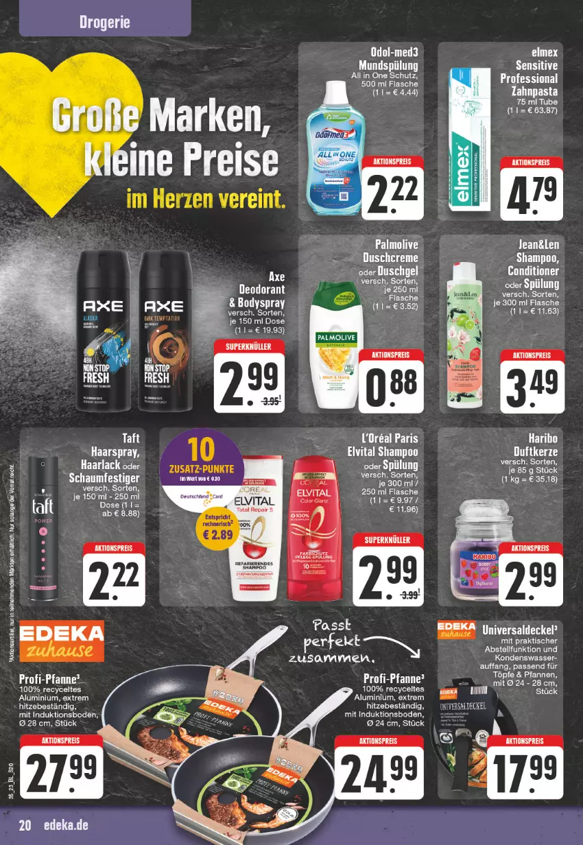 Aktueller Prospekt Edeka - Angebote der Woche - von 28.08 bis 02.09.2023 - strona 20 - produkty: aktionspreis, arla, duschgel, eis, elvital, flasche, Haarlack, haarspray, haribo, l'oreal, lack, mac, mundspülung, olive, palmolive, pasta, reis, rum, schaumfestiger, shampoo, shampoo oder spülung, spülung, Taft, Ti, tisch, vita, wasser, zahnpasta