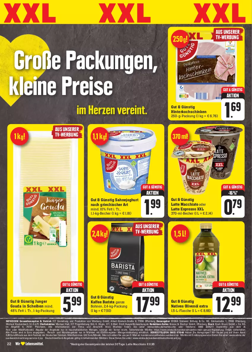 Aktueller Prospekt Edeka - Angebote der Woche - von 02.10 bis 07.10.2023 - strona 23 - produkty: Abtei, ACC, angebot, angebote, Astra, Becher, bohne, bohnen, chia, deka, deutschlandcard, eis, espresso, flasche, fleisch, gouda, hinterkochschinken, joghur, joghurt, joghurt nach, kaffee, kochschinken, latte, latte macchiato, leine, mac, macchiato, natives olivenöl, nuss, olive, oliven, olivenöl, olivenöl extra, reis, sahne, Sahnejoghurt, schinken, südwest, telefon, Ti, wurst, ZTE