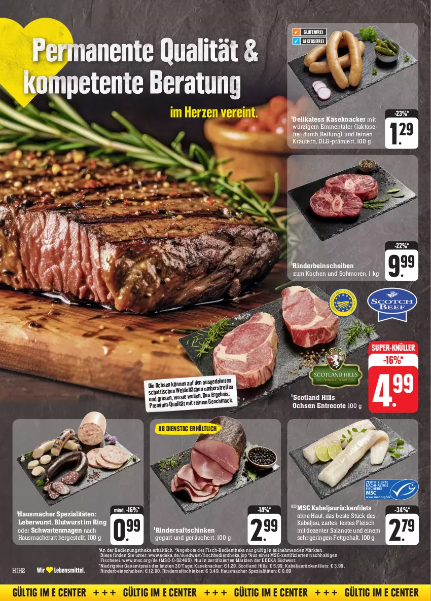 Aktueller Prospekt Edeka - Angebote der Woche - von 02.10 bis 07.10.2023 - strona 27 - produkty: angebot, angebote, deka, eis, emmentaler, ente, filet, filets, fisch, fische, Fischer, fleisch, Hausmacher, Käse, knacker, kräuter, kräutern, leberwurst, LG, mac, rasen, reifen, reis, rind, rinder, ring, saft, saftschinken, salz, Schere, schinken, schott, Spezi, südwest, super-knüller, Ti, tisch, wurst, ZTE