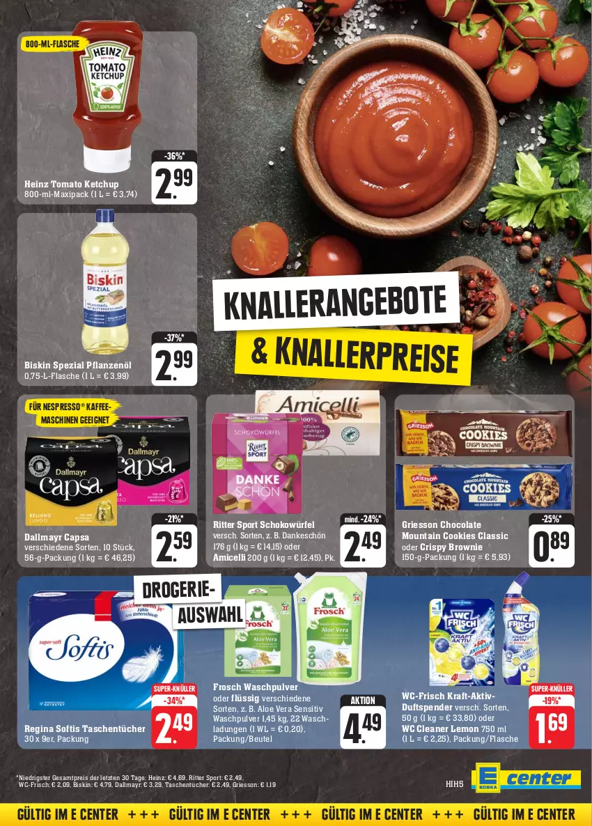 Aktueller Prospekt Edeka - Angebote der Woche - von 02.10 bis 07.10.2023 - strona 30 - produkty: aloe vera, amicelli, angebot, angebote, beutel, brownie, Cap, cola, cookie, cookies, dallmayr, dallmayr capsa, eis, ente, espresso, flasche, Frosch, gin, griesson, heinz, HP, kaffee, kaffeemaschine, ketchup, knallerpreis, kraft, nespresso, pflanze, pflanzen, Pflanzenöl, reis, ritter, ritter sport, schoko, schokowürfel, Spezi, Sport, super-knüller, Tasche, taschen, taschentücher, Ti, tomato ketchup, tücher, Waschpulver, würfel, ZTE