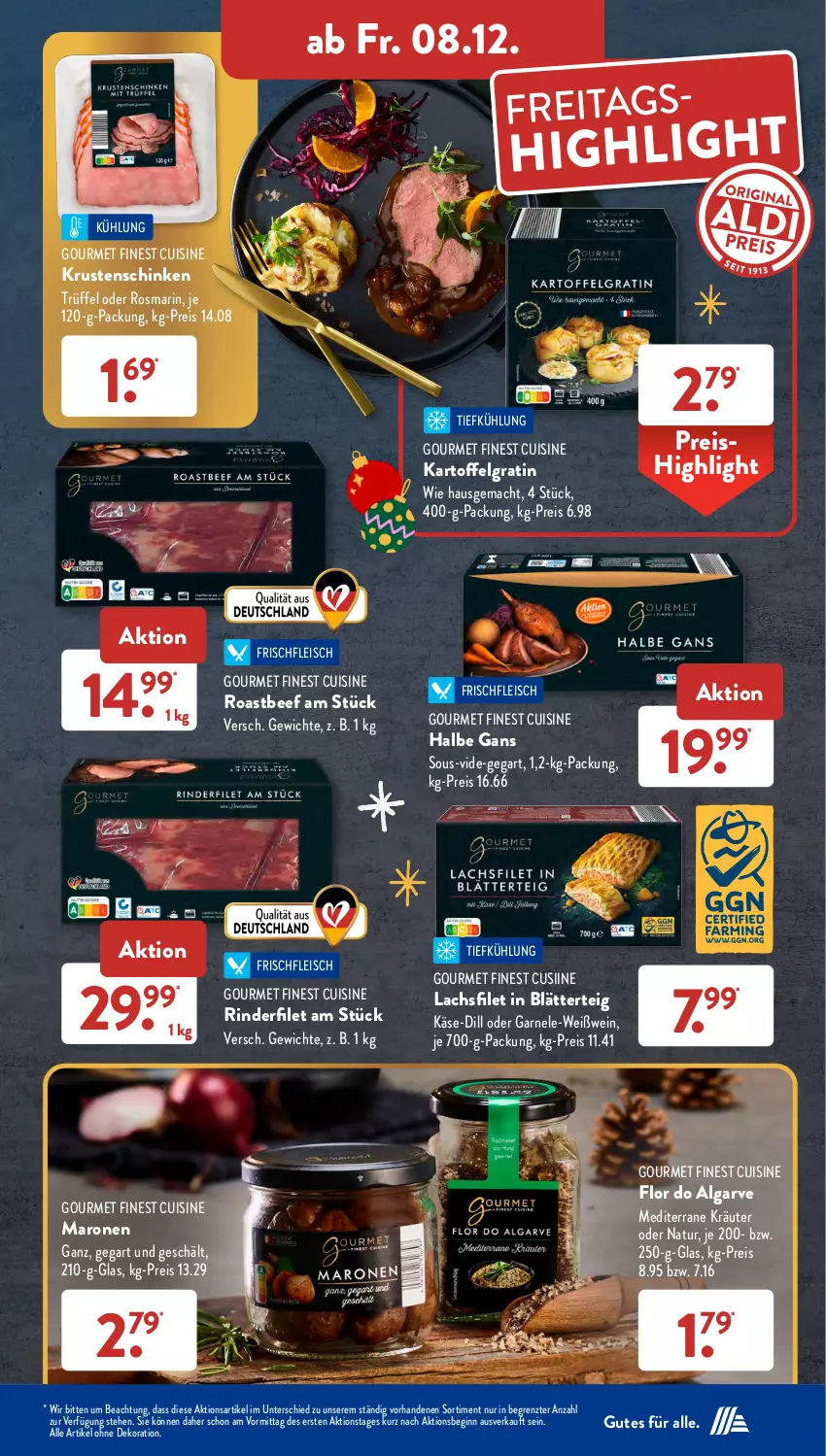 Aktueller Prospekt AldiSud - NÄCHSTE WOCHE - von 04.12 bis 09.12.2023 - strona 45 - produkty: alle artikel ohne dekoration, beef, blätterteig, dekoration, eis, filet, fleisch, gin, kartoffel, Käse, kräuter, Krustenschinken, lachs, lachsfilet, LG, mac, natur, reis, rind, rinder, rinderfilet, roastbeef, rosmarin, schinken, Ti, Trüffel, wein, Weißwein, ZTE