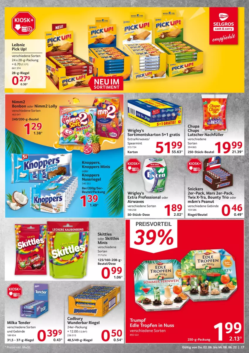 Aktueller Prospekt Selgros - Food - von 02.06 bis 08.06.2022 - strona 17 - produkty: beutel, bounty, eis, erde, leibniz, Lutscher, mars, milka, mint, nimm2, Pick Up!, preisvorteil, reis, riegel, skittles, snickers, tender, Ti, twix, Yo