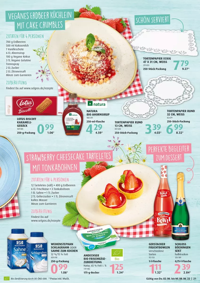 Aktueller Prospekt Selgros - Food - von 02.06 bis 08.06.2022 - strona 21 - produkty: Becher, beere, beeren, bio, biscoff, bohne, bohnen, bowle, eis, erdbeere, erdbeeren, frischkäse, frucht, garnier, gelierzucker, Käse, kokos, kokosmilch, LG, milch, minze, natur, natura, papier, reis, rezept, rezepte, saft, sahne, schlagrahm, sekt, sirup, Ti, torte, vanille, wasser, weihenstephan, zitrone, zitronen, zitronensaft, zucker