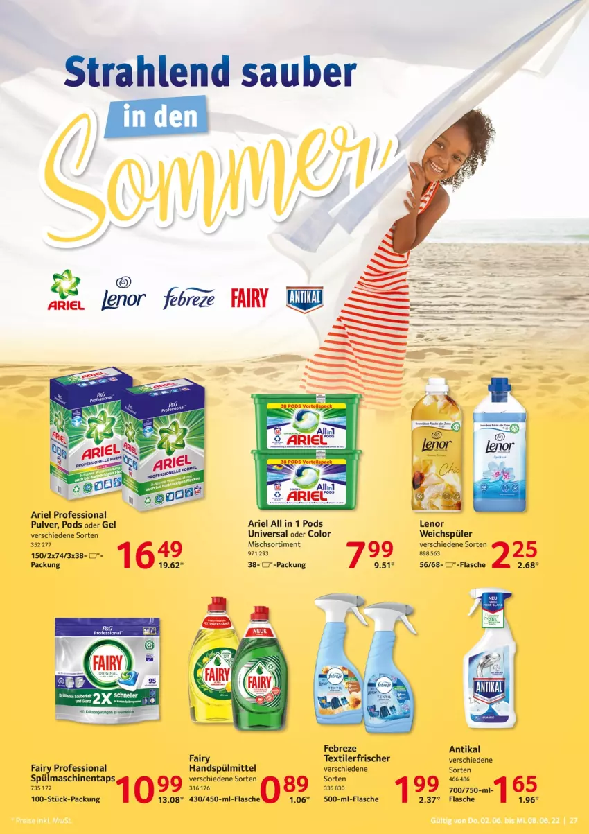 Aktueller Prospekt Selgros - Food - von 02.06 bis 08.06.2022 - strona 27 - produkty: ariel, fairy, febreze, flasche, lenor, lenor weichspüler, Pods, spülmaschinen, Textilerfrischer, Ti, weichspüler