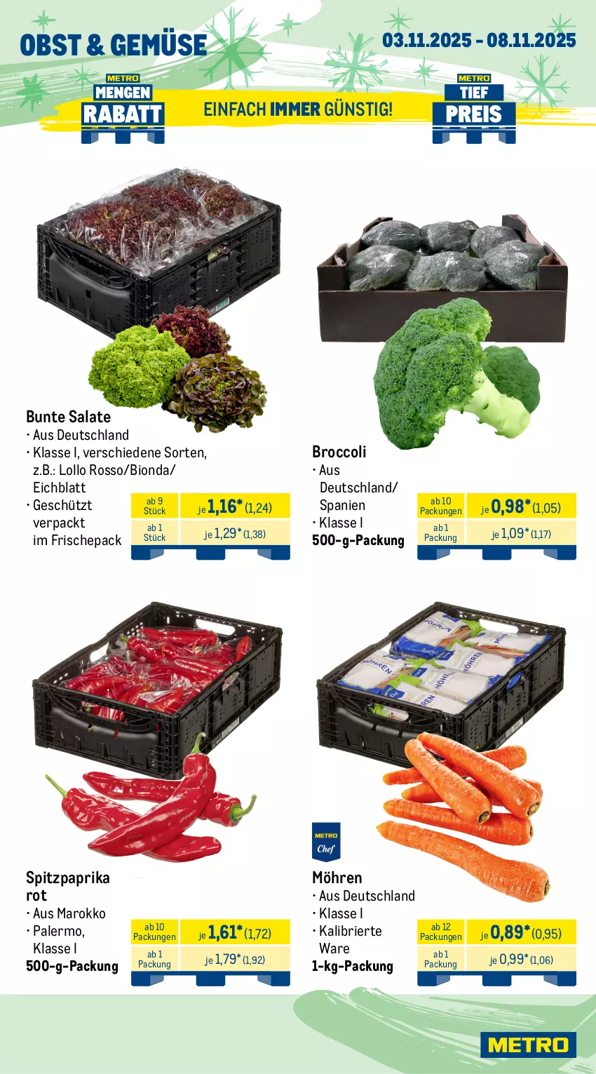 Aktueller Prospekt Metro - Wochen-Angebote - von 03.10 bis 08.11.2025 - strona 10 - produkty: bio, brie, broccoli, bunte salate, möhren, obst, paprika, paprika rot, salat, salate, Spitzpaprika, Ti