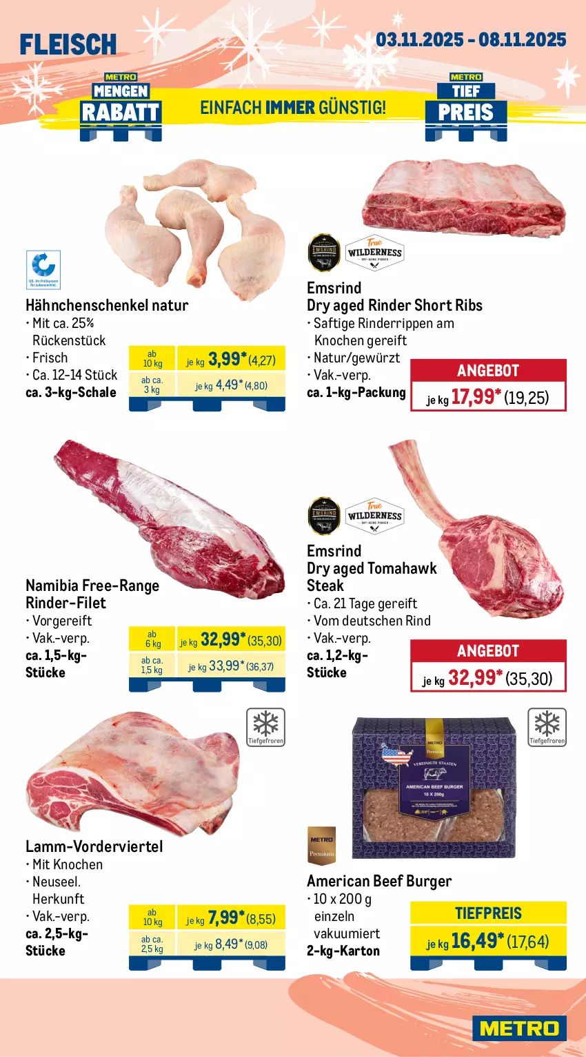 Aktueller Prospekt Metro - Wochen-Angebote - von 03.10 bis 08.11.2025 - strona 4 - produkty: angebot, beef, burger, eis, filet, fleisch, gewürz, hähnchenschenkel, henkel, lamm, natur, reis, rind, rinder, Rinderrippen, Rippen, saft, Schal, Schale, schenkel, steak, Ti, tiefpreis