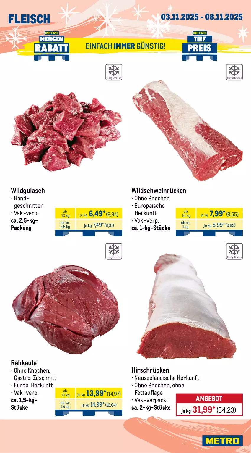 Aktueller Prospekt Metro - Wochen-Angebote - von 03.10 bis 08.11.2025 - strona 5 - produkty: angebot, eis, fleisch, gulasch, schnitten, schwein, Ti, wein, Wild, Wildschwein