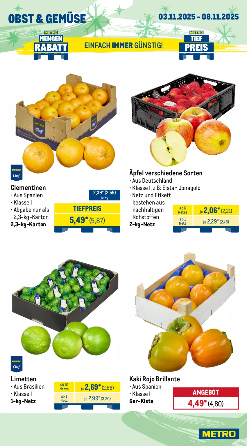 Aktueller Prospekt Metro - Wochen-Angebote - von 03.10 bis 08.11.2025 - strona 9 - produkty: angebot, clementinen, eis, Kaki, limette, limetten, Mett, metten, obst, reis, Ti, tiefpreis
