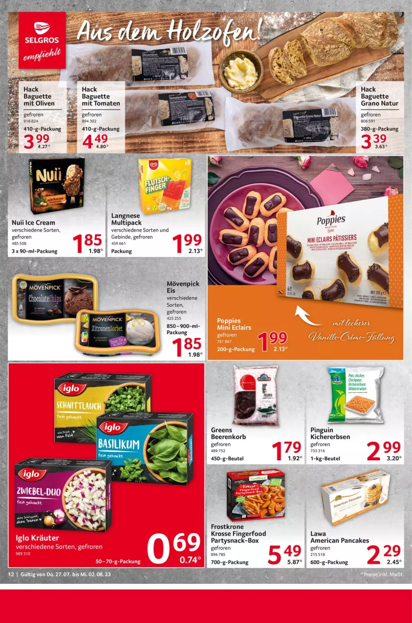 Aktueller Prospekt Selgros - Food - von 27.07 bis 02.08.2023 - strona 12 - produkty: baguette, beere, beeren, beutel, eis, erbsen, kichererbsen, korb, krone, langnese, mövenpick, mövenpick eis, natur, nuii, olive, oliven, pingui, rel, snack, Ti, tomate, tomaten