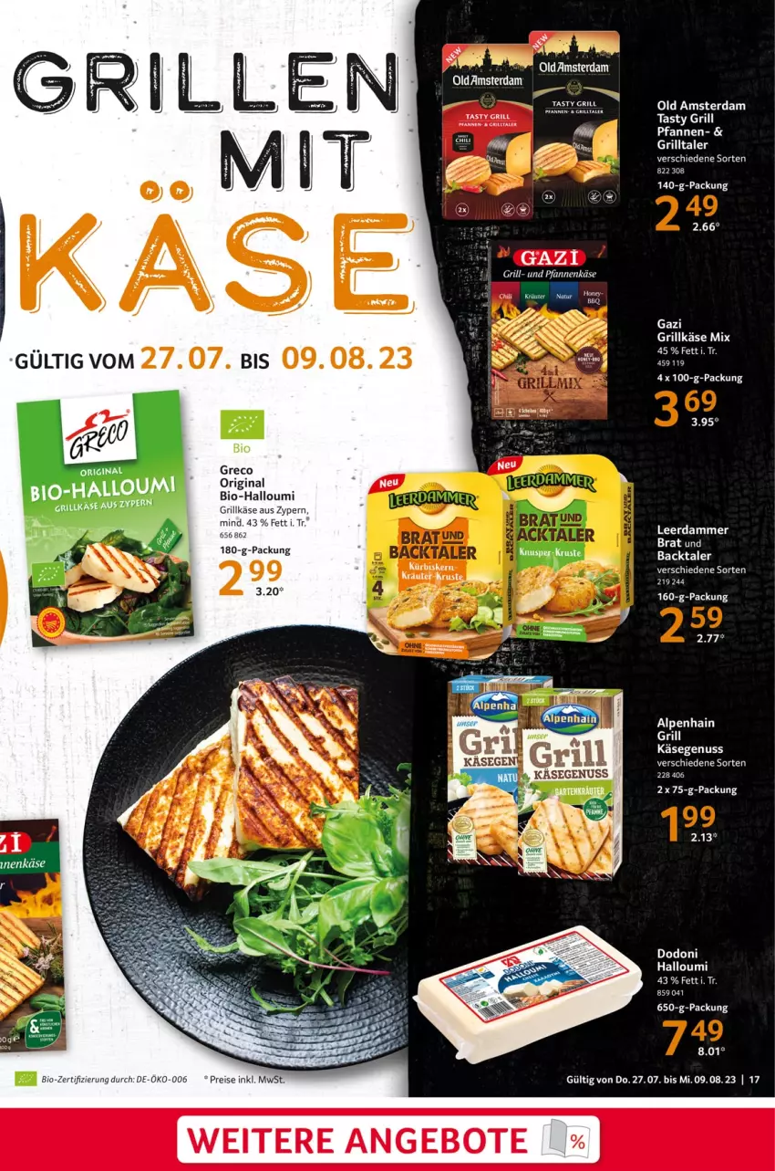 Aktueller Prospekt Selgros - Food - von 27.07 bis 02.08.2023 - strona 17 - produkty: Alpenhain, angebot, angebote, bio, chili, eis, gin, grill, Grillkäse, Halloumi, Käse, kräuter, Kürbis, leerdammer, natur, Old Amsterdam, pfanne, pfannen, reis, Ti