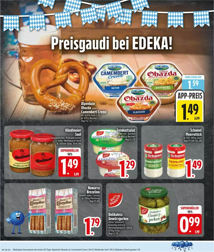Aktueller Prospekt Edeka - Prospekte - von 15.09 bis 20.09.2025 - strona 10 - produkty: Alpenhain, Becher, eis, ente, gewürz, Gewürzgurke, gewürzgurken, gurke, gurken, händlmaier, meerrettich, obazda, reis, Rettich, salat, senf, Ti, ZTE