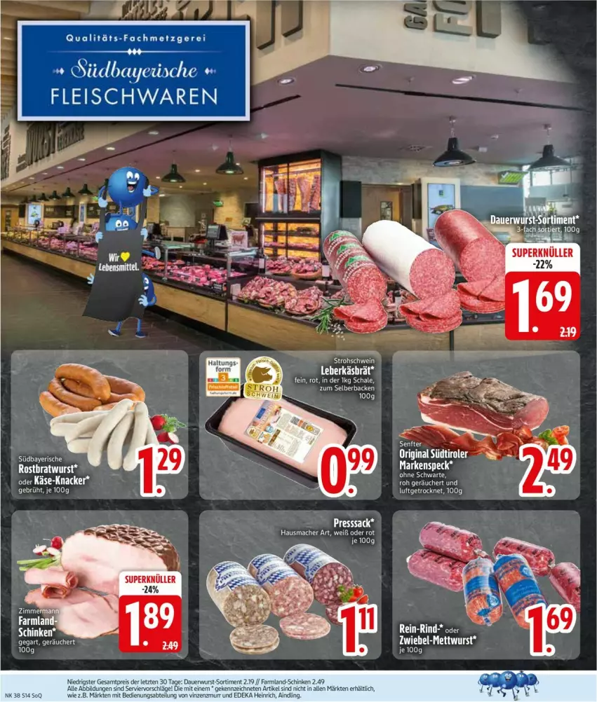 Aktueller Prospekt Edeka - Prospekte - von 15.09 bis 20.09.2025 - strona 16 - produkty: auer, deka, eis, elle, fleisch, fleischwaren, Hausmacher, leberkäs, mac, Mett, mettwurst, reis, Schal, Schale, schinken, senf, Speck, Ti, wurst, zwiebel