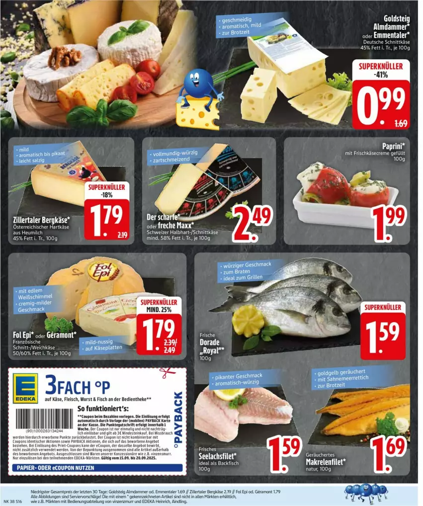 Aktueller Prospekt Edeka - Prospekte - von 15.09 bis 20.09.2025 - strona 18 - produkty: aldi, coupon, coupons, creme, deka, Dorade, eis, erde, filet, fisch, fleisch, frischkäse, Heu, heumilch, Käse, LG, Makrele, milch, payback, Rauch, rel, rwe, schnittkäse, tee, Ti, tisch, weichkäse, wurst