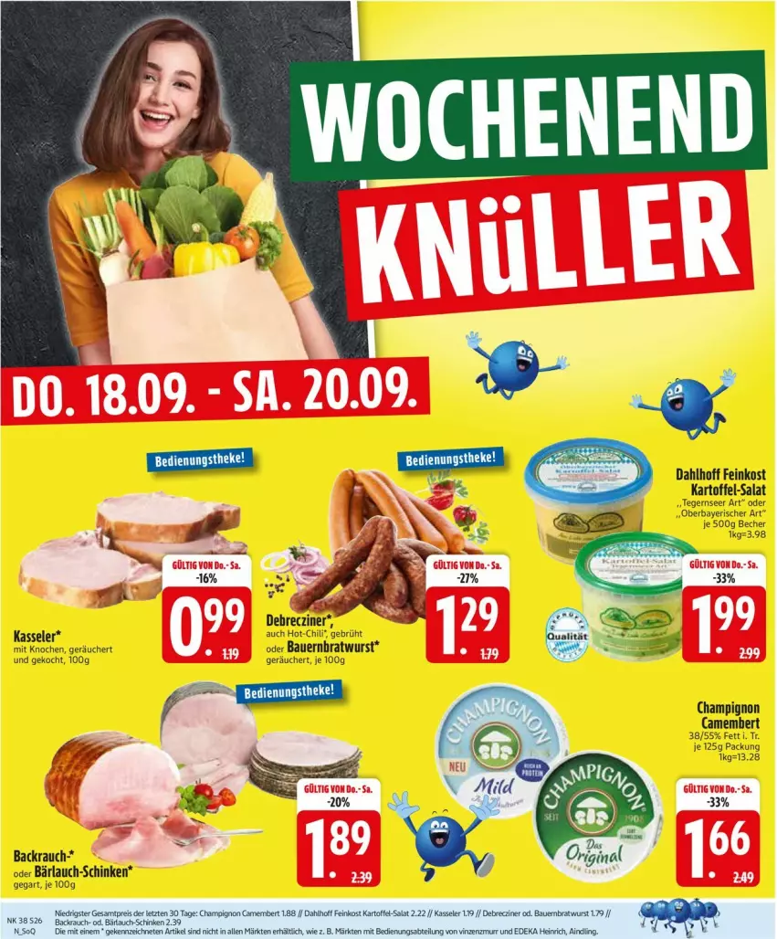 Aktueller Prospekt Edeka - Prospekte - von 15.09 bis 20.09.2025 - strona 28 - produkty: auer, Bau, Bauer, Becher, bratwurst, camembert, champignon, chili, debrecziner, eis, feinkost, gin, kartoffel, kasseler, Rauch, reis, salat, schinken, Tegernseer, wurst, ZTE