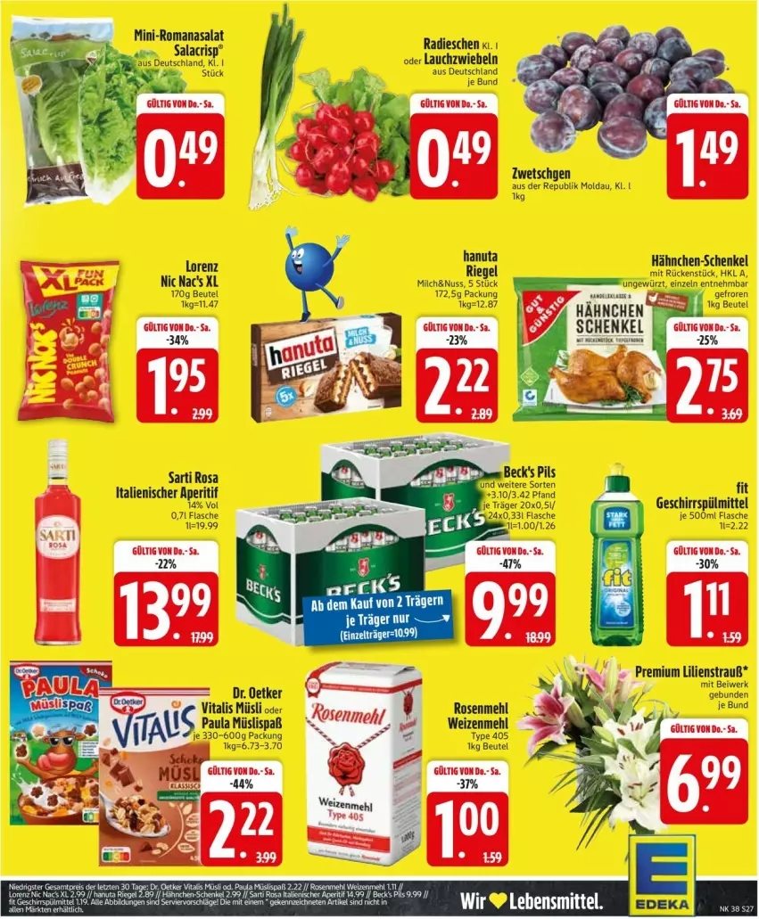 Aktueller Prospekt Edeka - Prospekte - von 15.09 bis 20.09.2025 - strona 29 - produkty: aperitif, beutel, flasche, gewürz, hähnchen-schenkel, hanuta, henkel, Lauchzwiebel, lauchzwiebeln, lorenz, mehl, milch, nic nac's, nuss, radieschen, riegel, schenkel, Ti, type 405, weizenmehl, zwiebel, zwiebeln