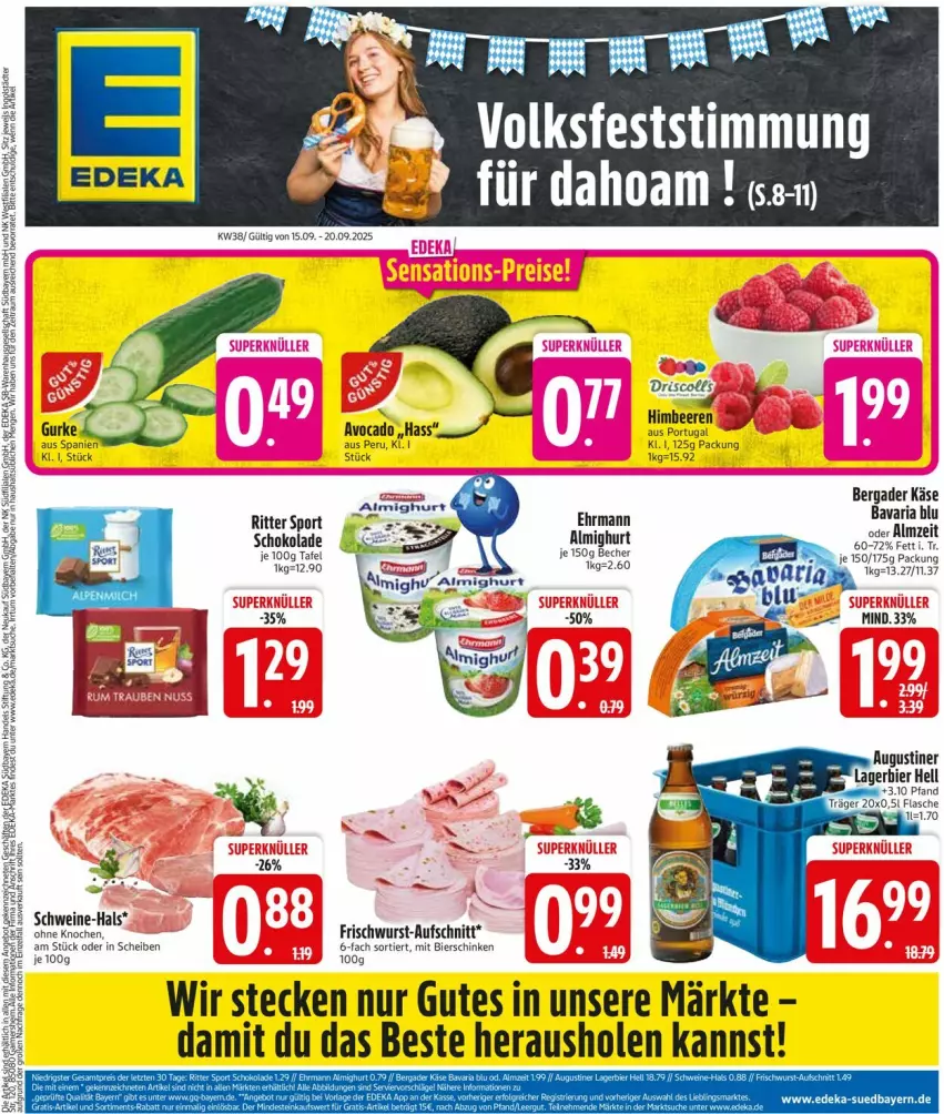 Aktueller Prospekt Edeka - Prospekte - von 15.09 bis 20.09.2025 - strona 3 - produkty: aufschnitt, avocado, beere, beeren, bergader, bier, bierschinken, deka, ehrmann, frischwurst-aufschnitt, Käse, ritter, ritter sport, schinken, schoko, schokolade, schwein, schweine, Sport, Ti, wein, weine, wurst